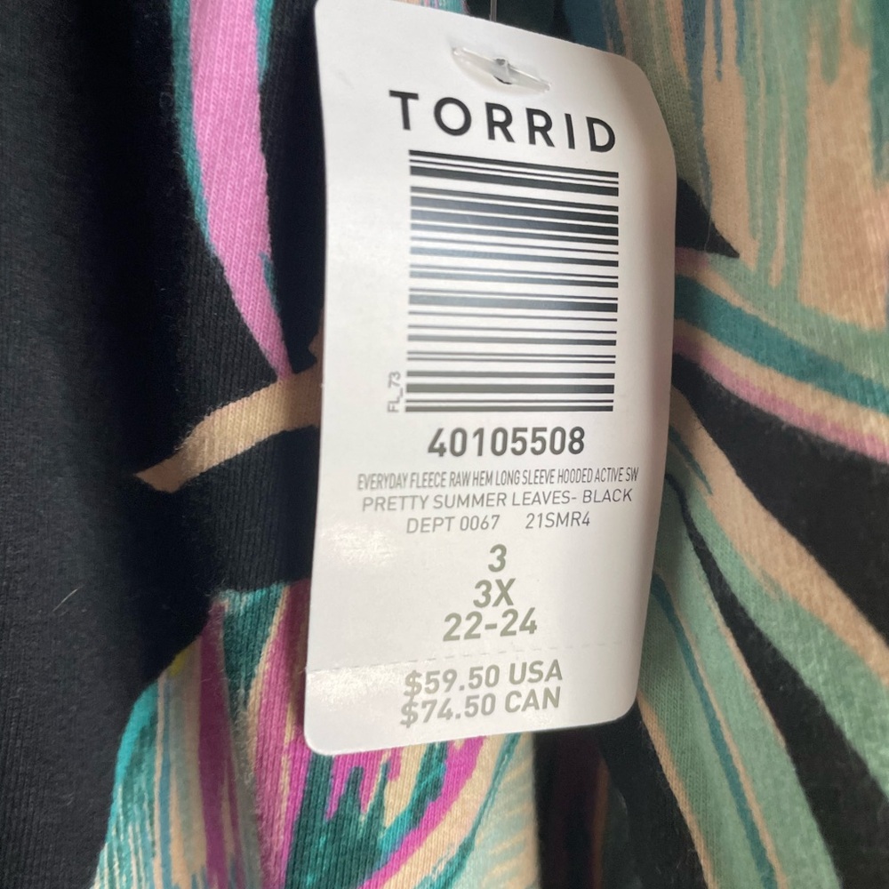 SOLD Torrid Women's Size 3 3X 22-24 Tropical Print Hoodie - Picture 7 of 13